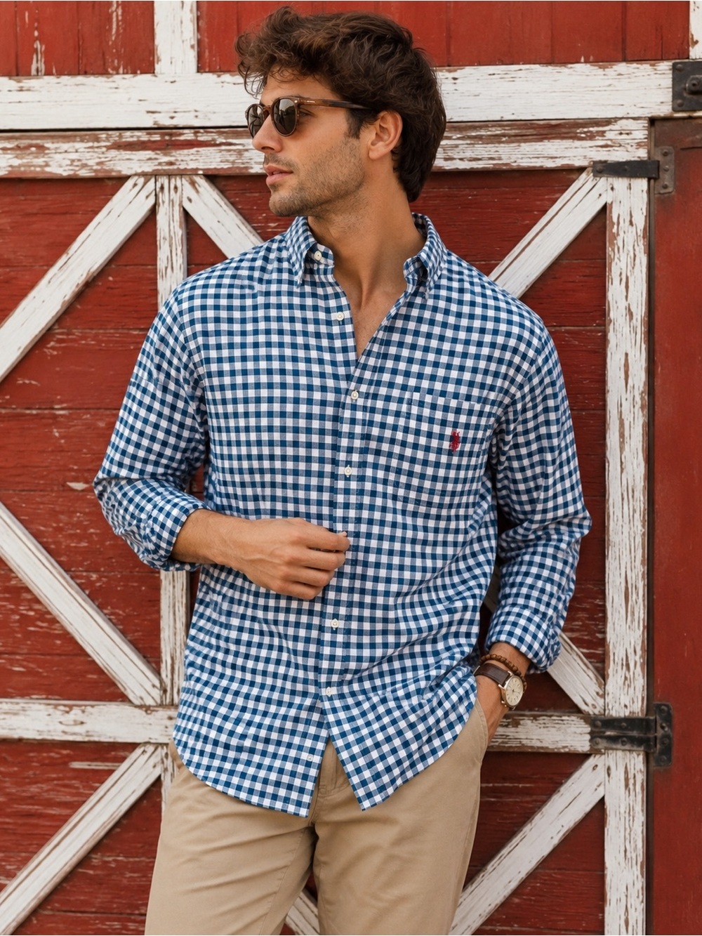 U.S. Polo Assn. Men’s Blue & White Gingham Button-Down Shirt Size Large Classic